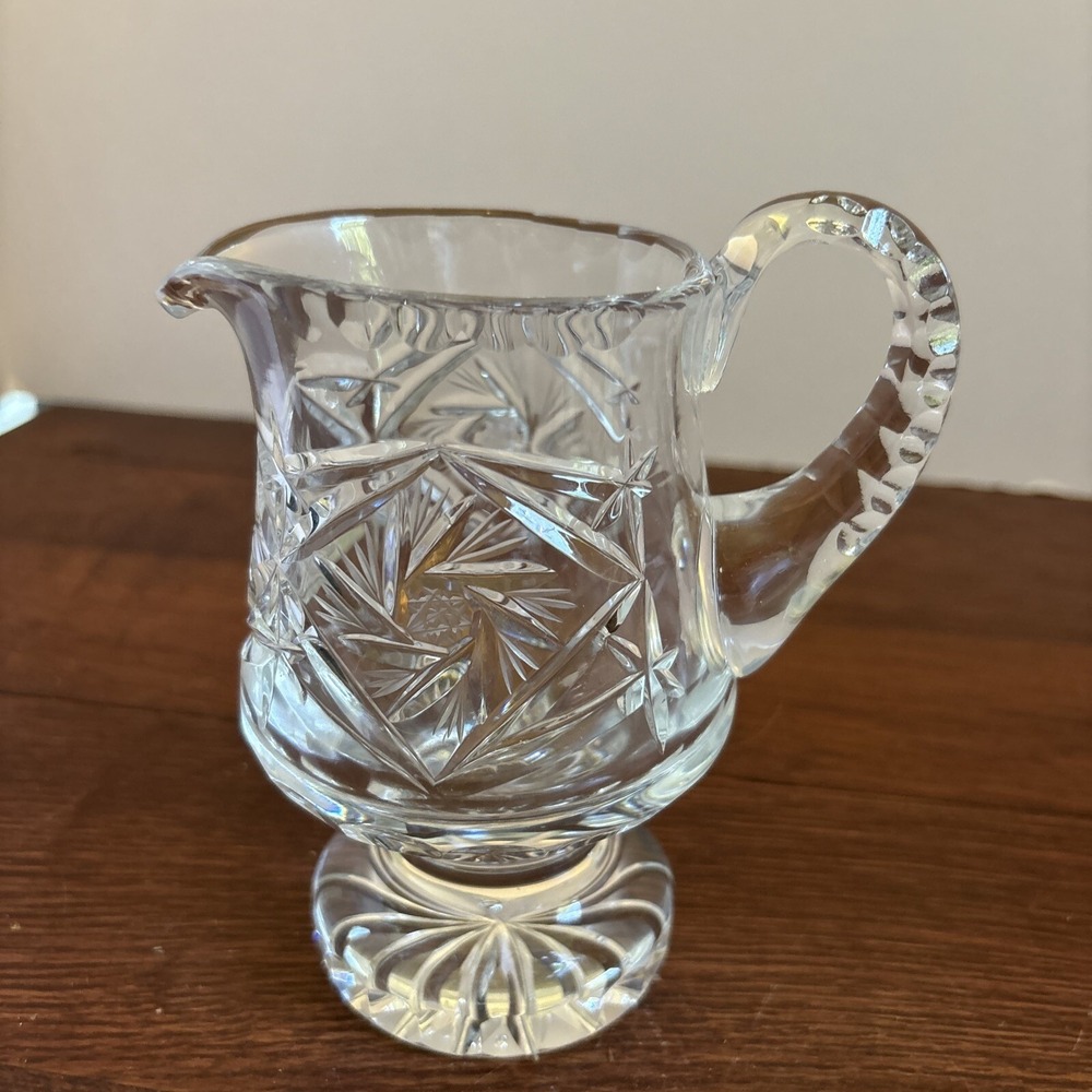 Violetta Hand Cut 24% Lead Crystal Heavy‎ Weight Footed Creamer Poland Holiday
